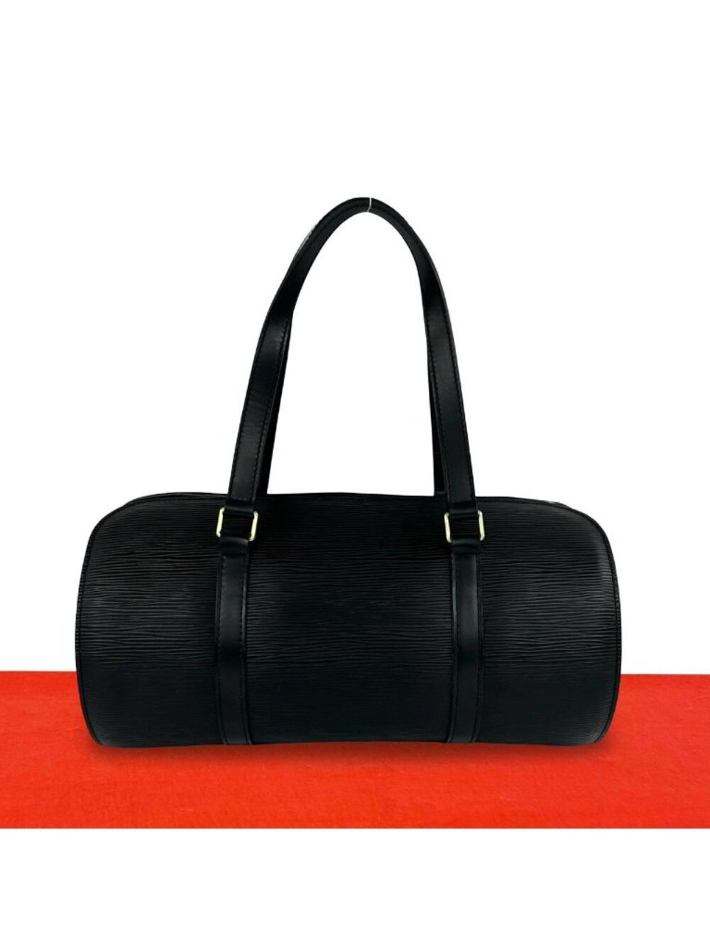 Louis Vuitton Vintage Soufflot Epi Leather Handle Drum Boston Bag Black